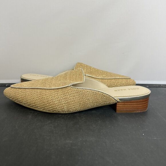 Cole Haan Gold Metallic Linen Piper Loafer Mule Size 6.5B VGUC Bnfts Charity - Picture 4 of 13